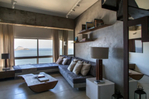 apartamento sala minimalista vista para o mar